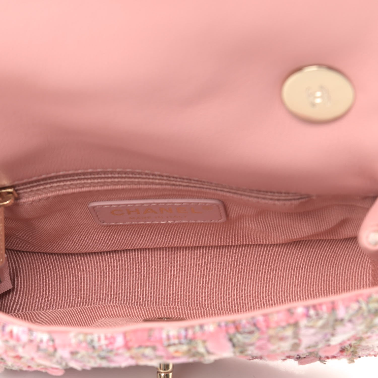 Chanel Tweed Mini Pearl Handle Flap Pink Beige Orange Ecru 4 of 4