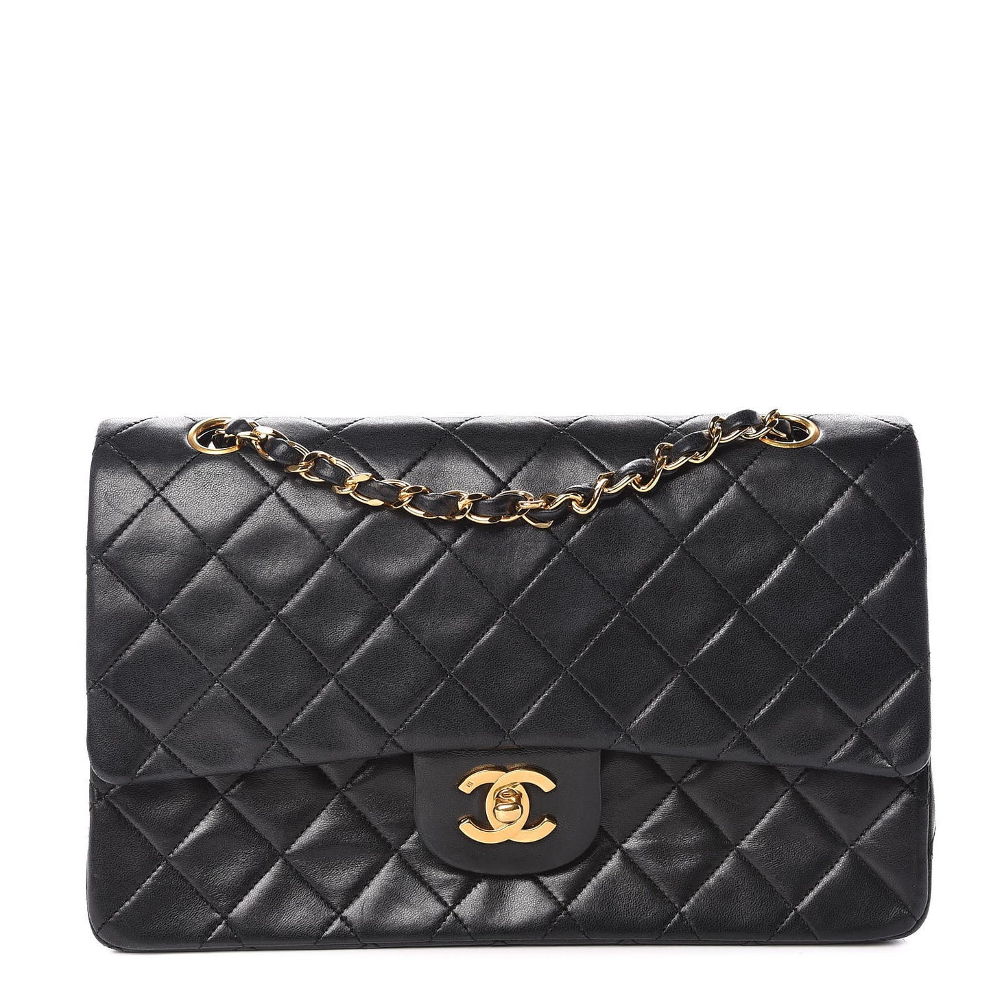 Lambskin Quilted Medium Double Flap Black