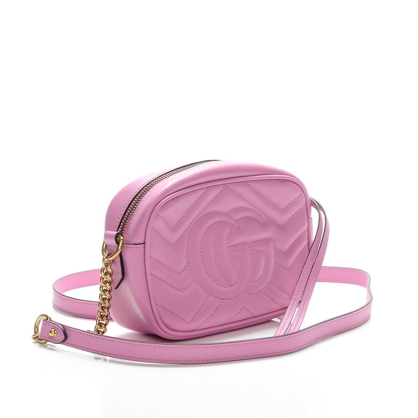 Calfskin Matelasse Mini GG Marmont Chain Shoulder Bag Candy Mousse