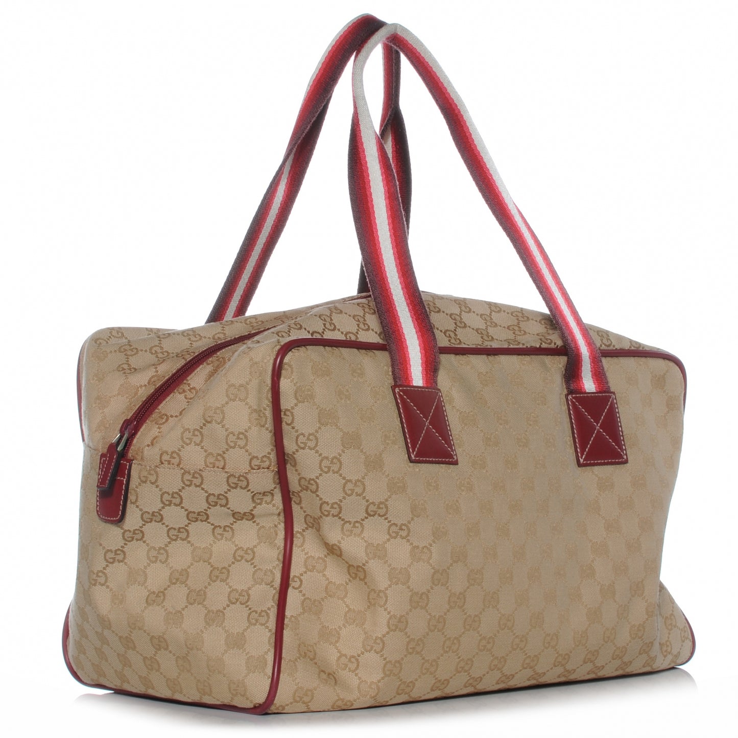 GG Monogram Web Medium Collapsable Carry On Duffle Beige Red