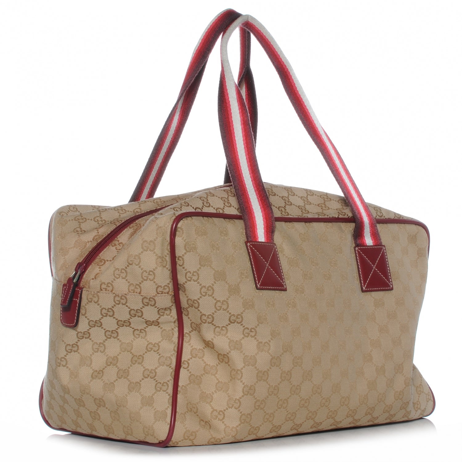Gucci GG Monogram Web Medium Collapsable Carry On Duffle Beige Red 3 of 8