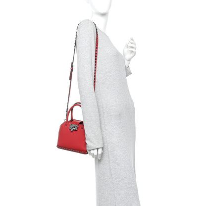 Valentino Garavani Grainy Calfskin Small Rockstud Double Top Handle Bag Rosso Valentino 2 of 16
