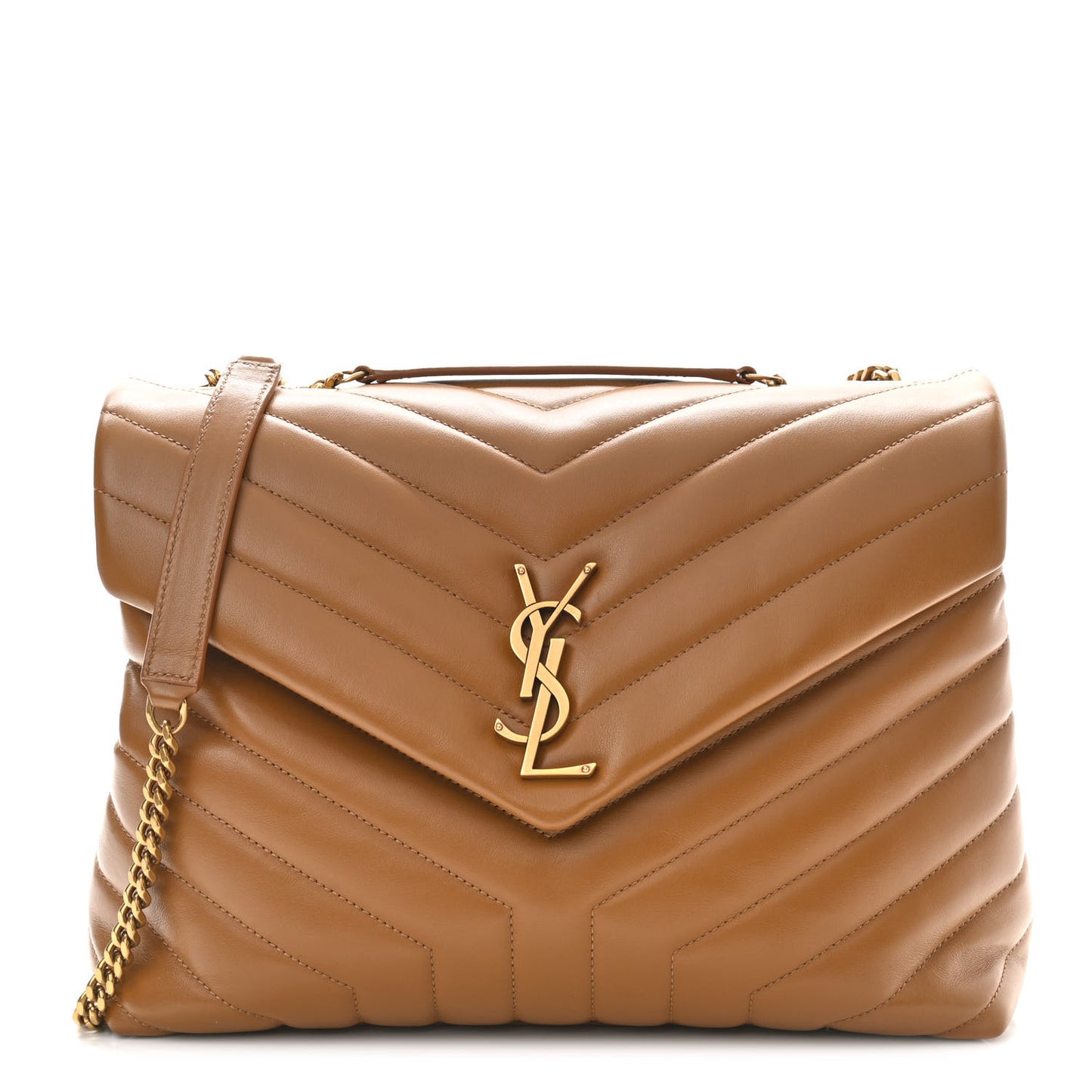 Calfskin Y Quilted Monogram Medium Loulou Chain Satchel Dark Natural