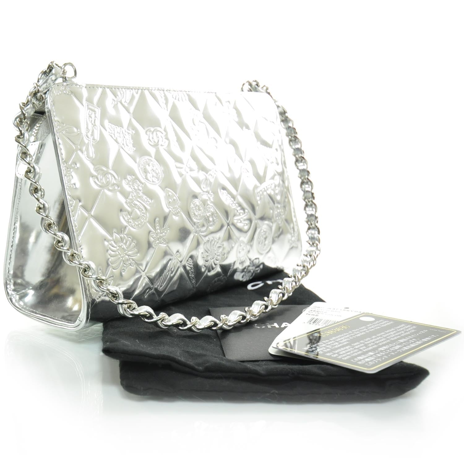 Chanel Metallic Patent Calfskin Lucky Symbols Pochette Silver 3 of 8