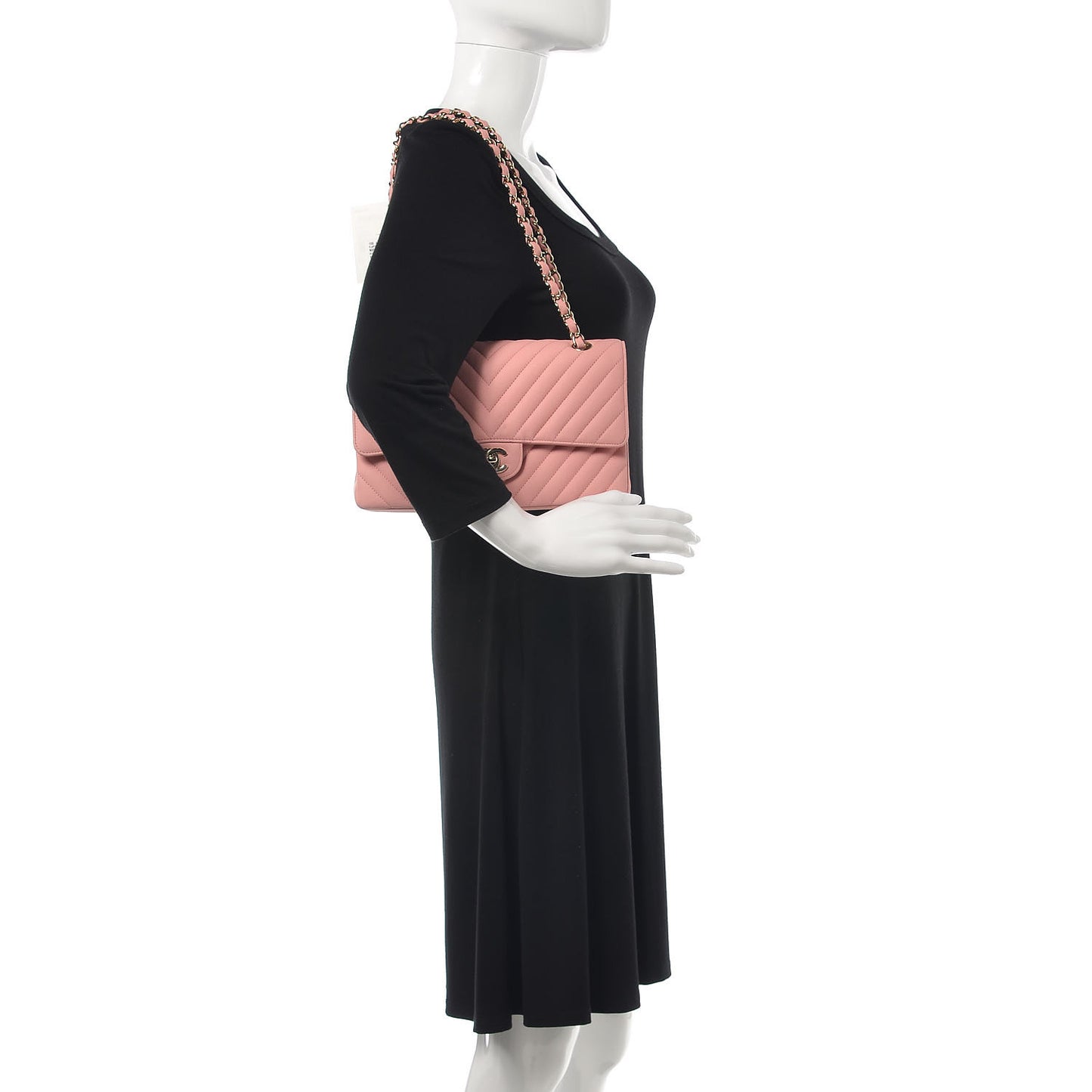 Caviar Chevron Quilted Medium Double Flap Pink