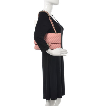 Chanel Caviar Chevron Quilted Medium Double Flap Pink 2 of 8