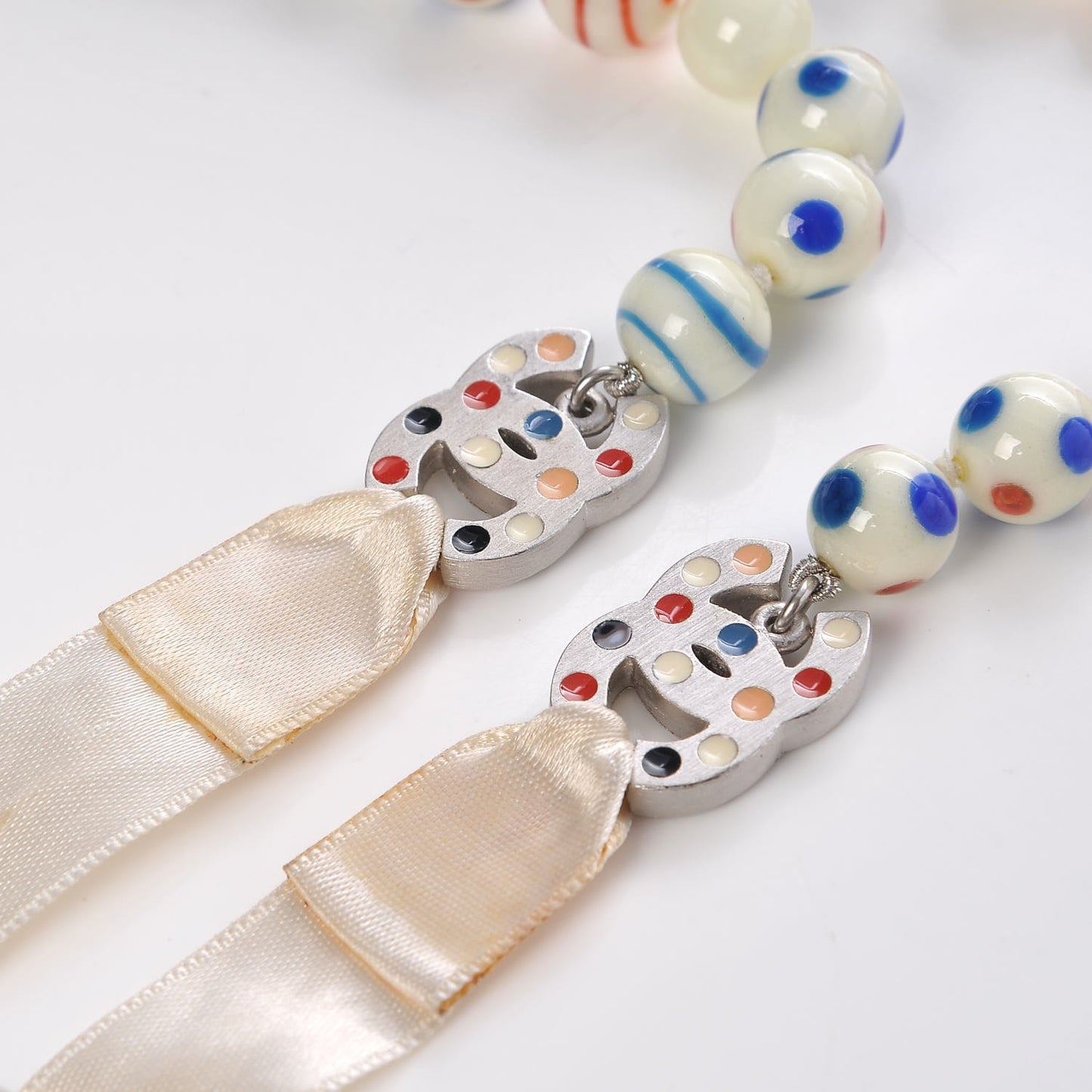 Painted Beaded CC Necklace White