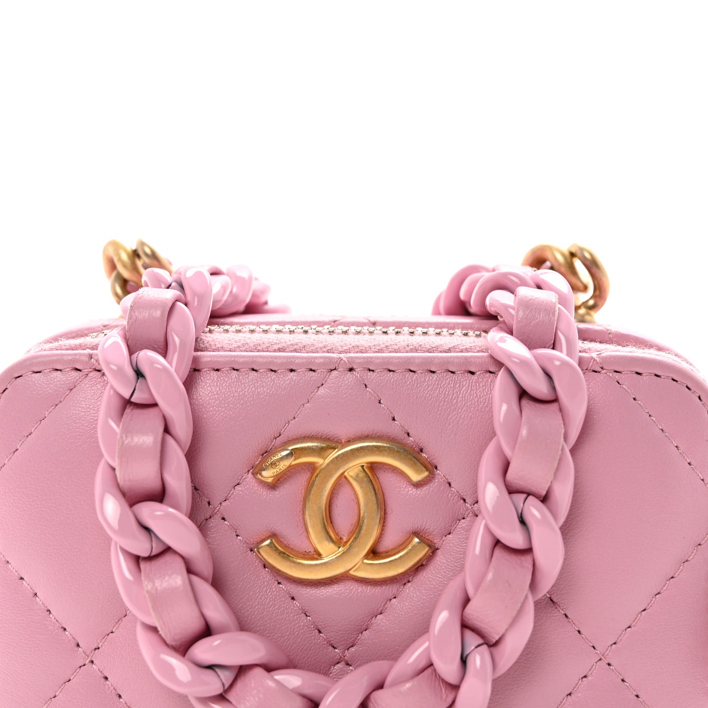 Lambskin Quilted Mini Lacquered Chain Clutch Pink