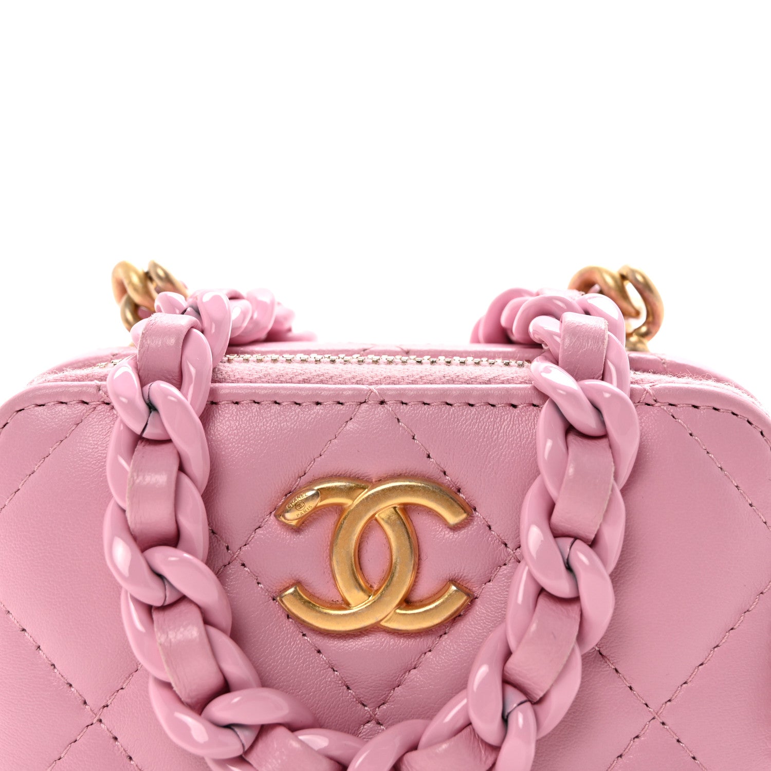 Chanel Lambskin Quilted Mini Lacquered Chain Clutch Pink 8 of 10