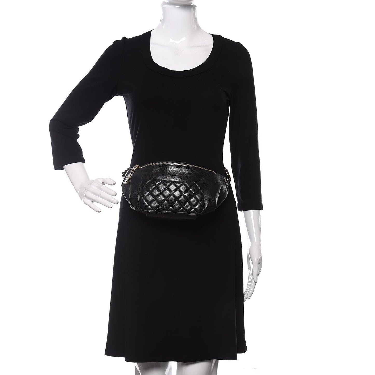 Crumpled Glazed Lambskin Quilted Waist Bag Fanny Pack Black