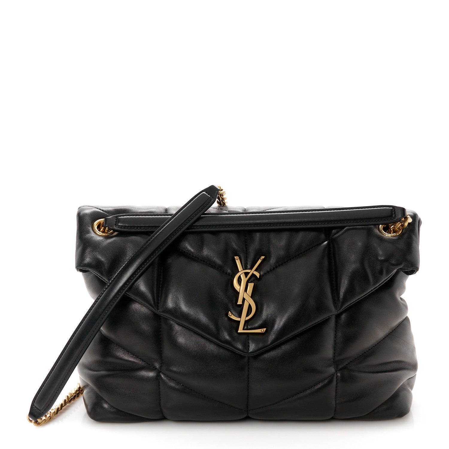 Saint Laurent Lambskin Quilted Medium Loulou Puffer Monogram Chain Satchel Black 1 of 11