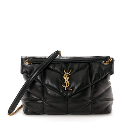 Saint Laurent Lambskin Quilted Medium Loulou Puffer Monogram Chain Satchel Black 1 of 11