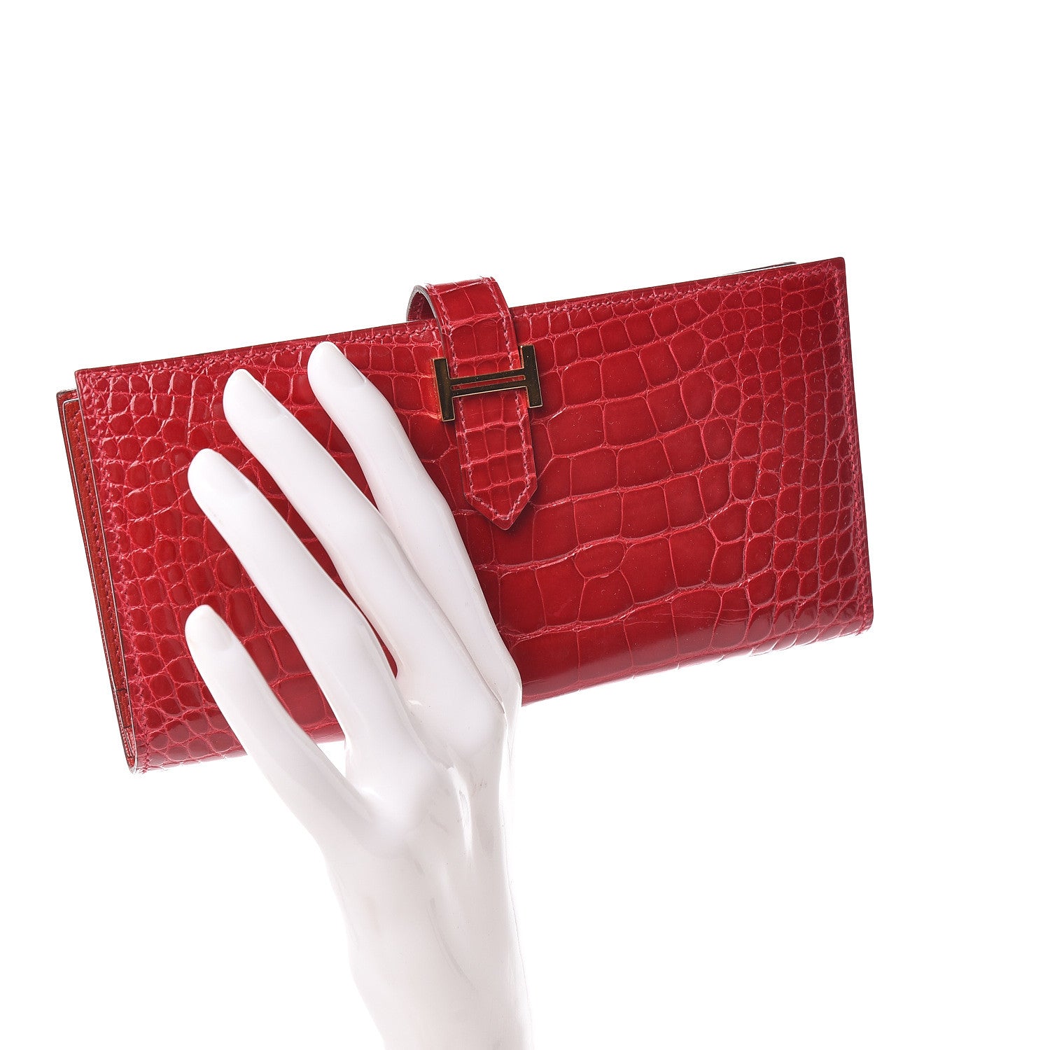 Hermes Shiny Alligator Bearn Wallet Braise 2 of 9