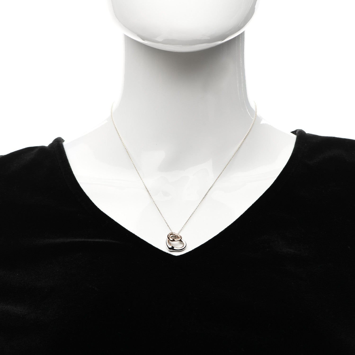 Tiffany Sterling Silver 18K Rose Gold Elsa Peretti Extra Mini Double Open Heart Pendant Necklace 2 of 8