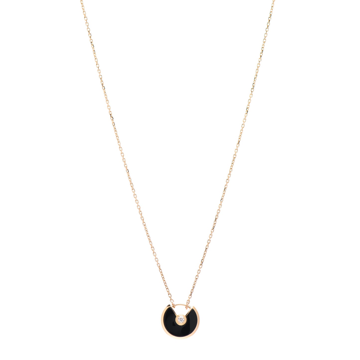 18K Pink Gold Diamond Black Onyx XS Amulette de Cartier Pendant Necklace