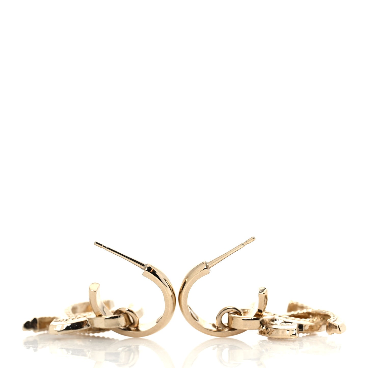 Metal Crystal Studded CC Hoop Drop Earrings Gold
