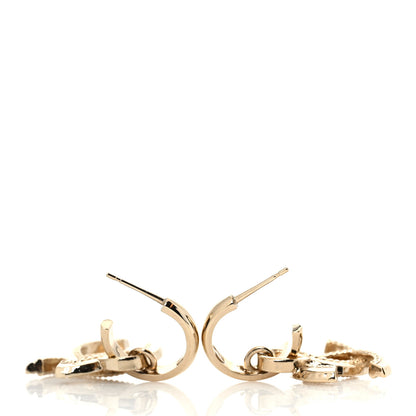 Chanel Metal Crystal Studded CC Hoop Drop Earrings Gold 4 of 4