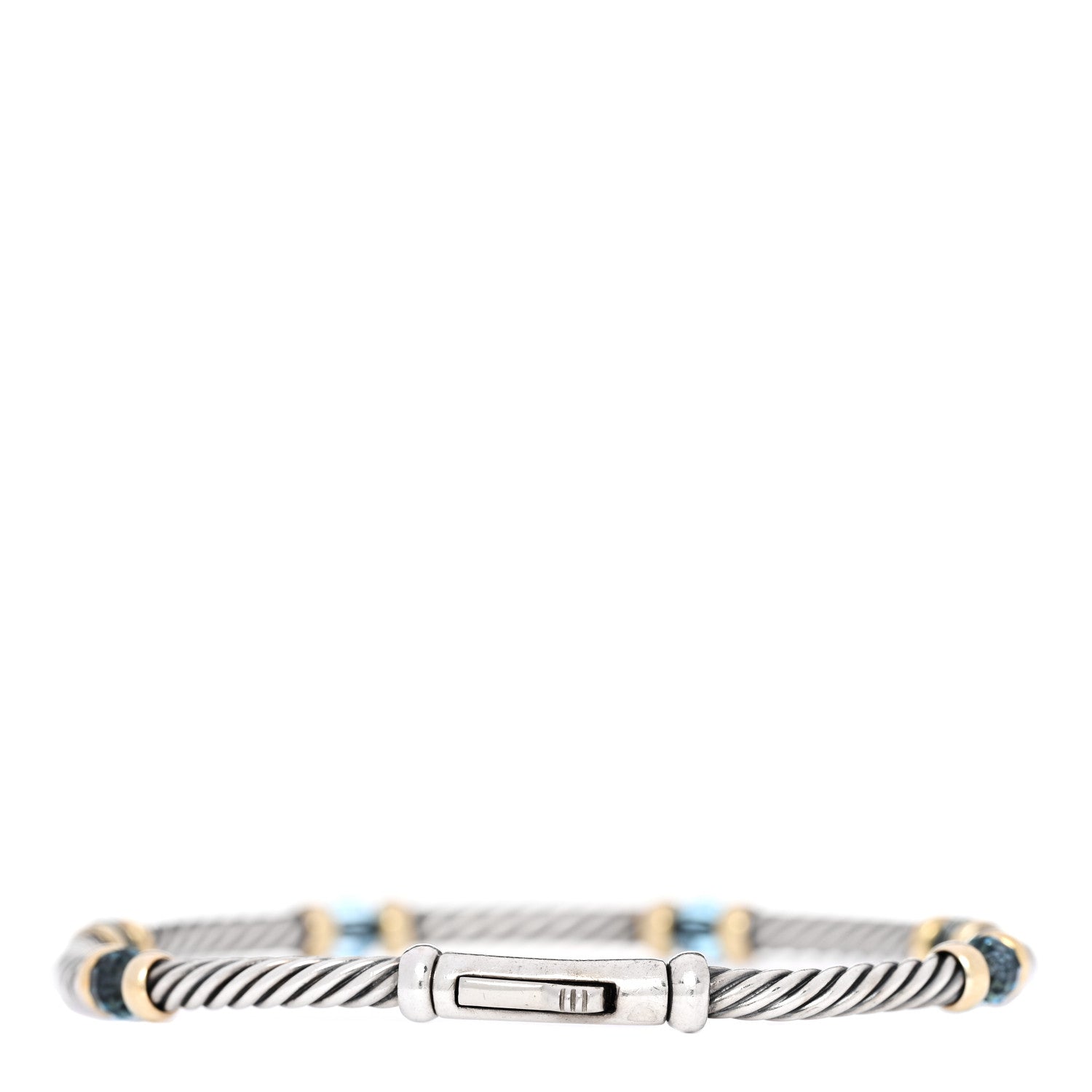 David Yurman Sterling Silver 14K Yellow Gold Blue Topaz 3mm Metro Link Bracelet 2 of 4