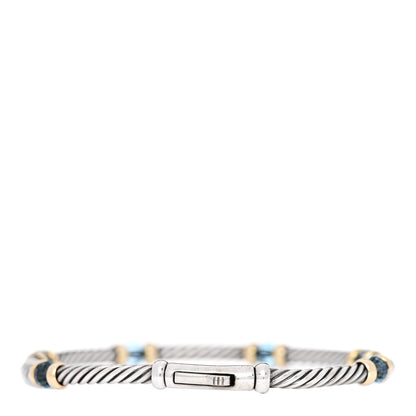 David Yurman Sterling Silver 14K Yellow Gold Blue Topaz 3mm Metro Link Bracelet 2 of 4