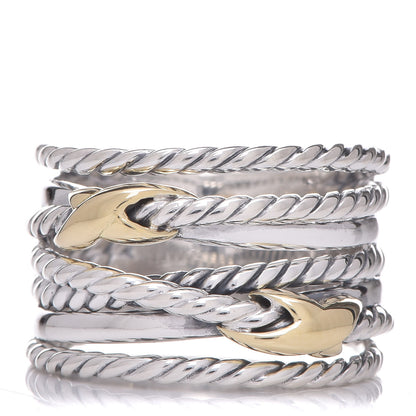 David Yurman Sterling Silver 18K Yellow Gold Double X Crossover Ring 53 6.5 1 of 4