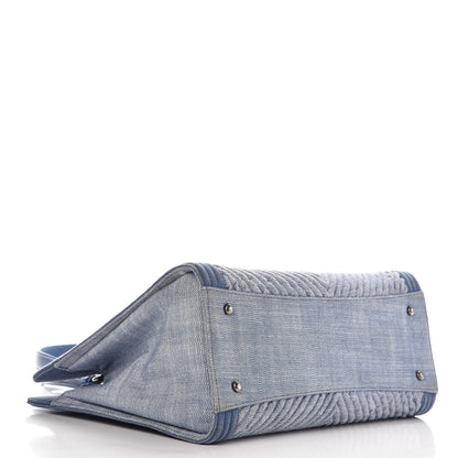 Chanel Denim Chevron Quilted Large Boy Shopping Tote Light Blue 4 of 17