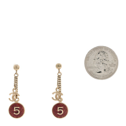 Chanel Enamel N°5 CC Drop Earrings Red Gold 2 of 4