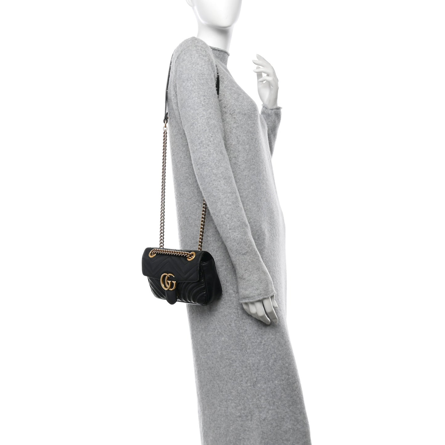 Calfskin Matelasse Mini GG Marmont Shoulder Bag Black