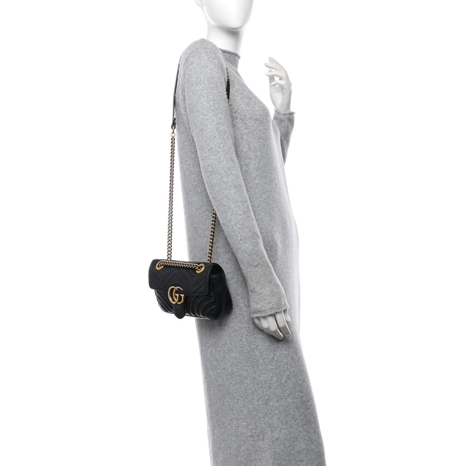 Gucci Calfskin Matelasse Mini GG Marmont Shoulder Bag Black 2 of 12