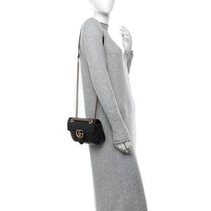 Gucci Calfskin Matelasse Mini GG Marmont Shoulder Bag Black 2 of 12