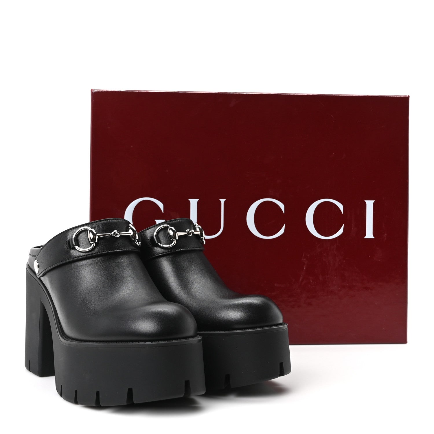 Gucci Real Betis Glamour Calfskin Horsebit Platform Mules 37 Black 10 of 10