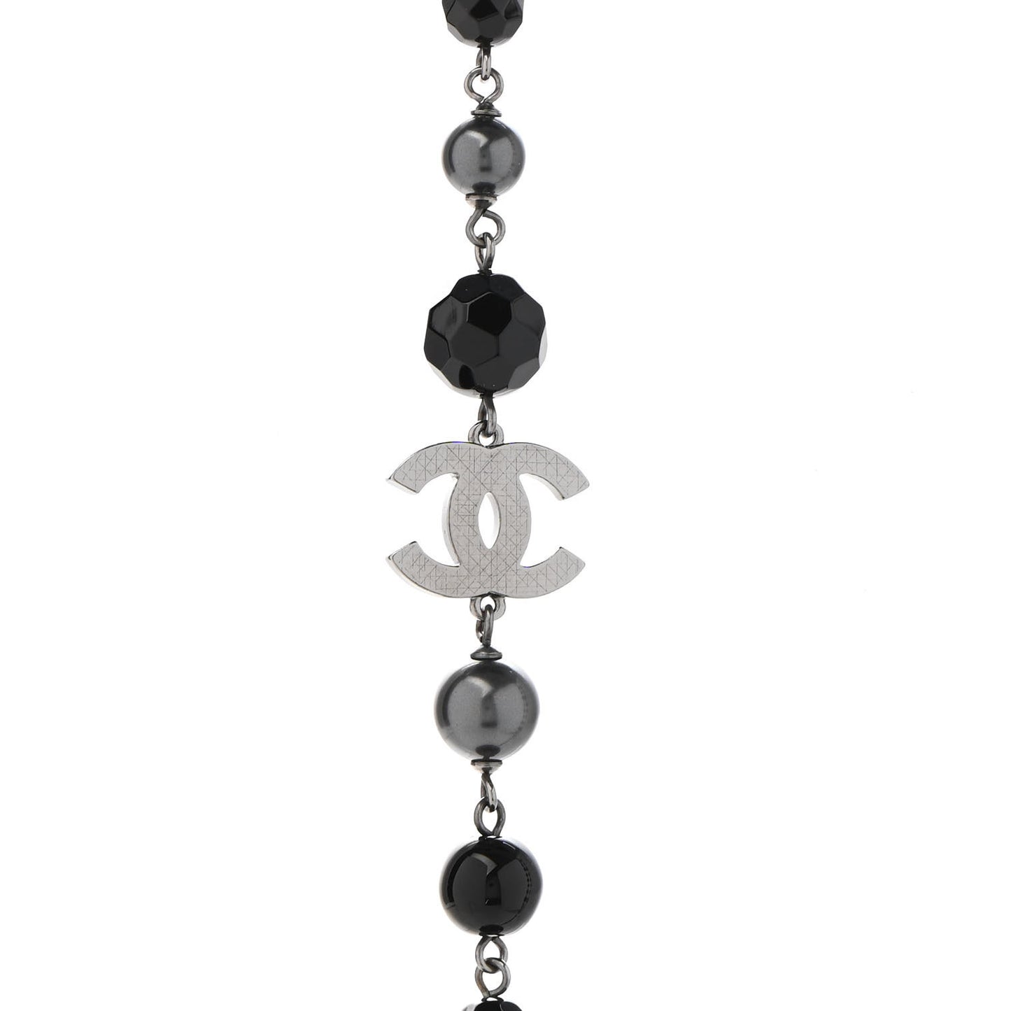 Ruthenium Pearl Beaded CC Long Necklace Black