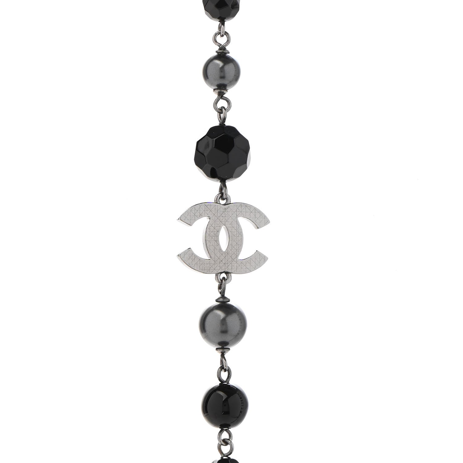 Chanel Ruthenium Pearl Beaded CC Long Necklace Black 4 of 6