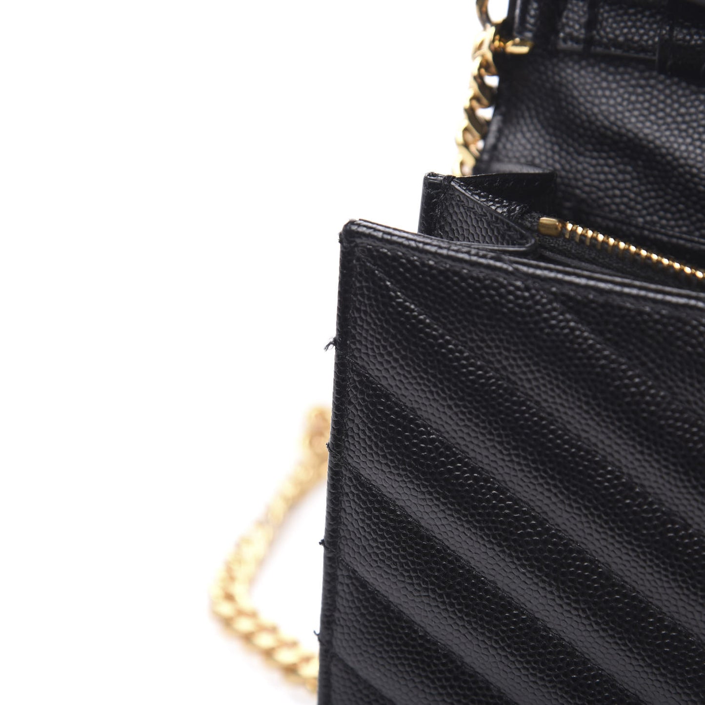 Grain De Poudre Matelasse Chevron Monogram Chain Wallet Black