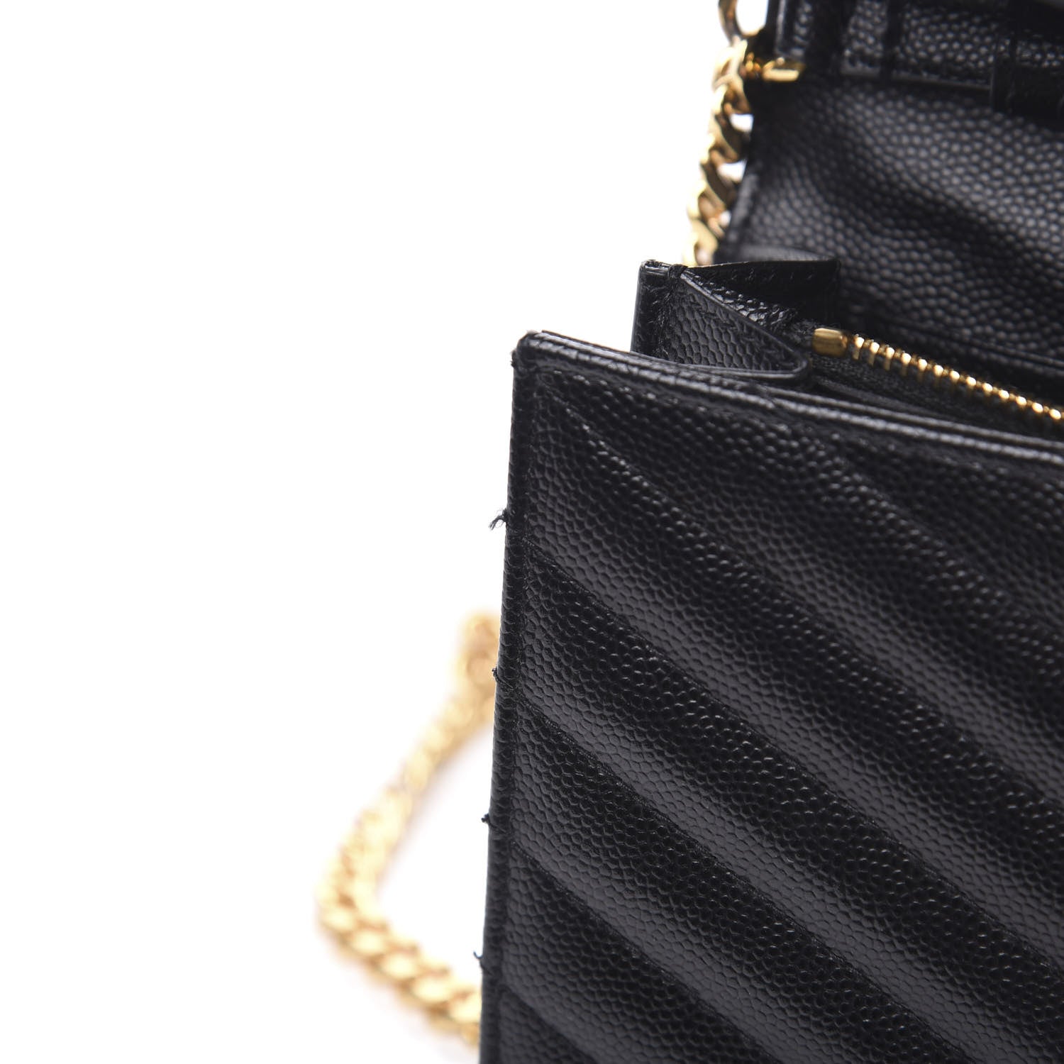 Saint Laurent Grain De Poudre Matelasse Chevron Monogram Chain Wallet Black 7 of 10