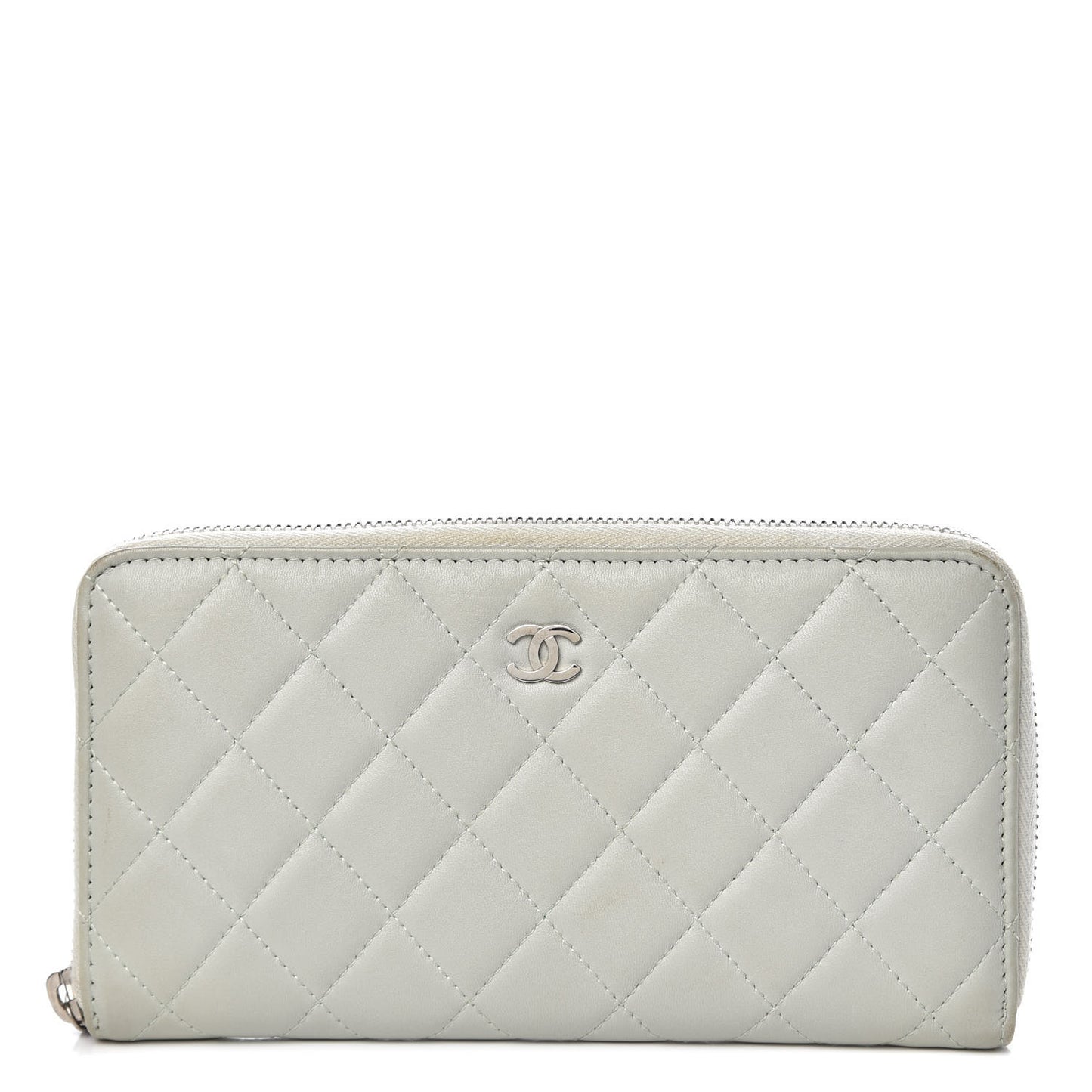 Lambskin Quilted Large Gusset Zip Around Wallet Light Green