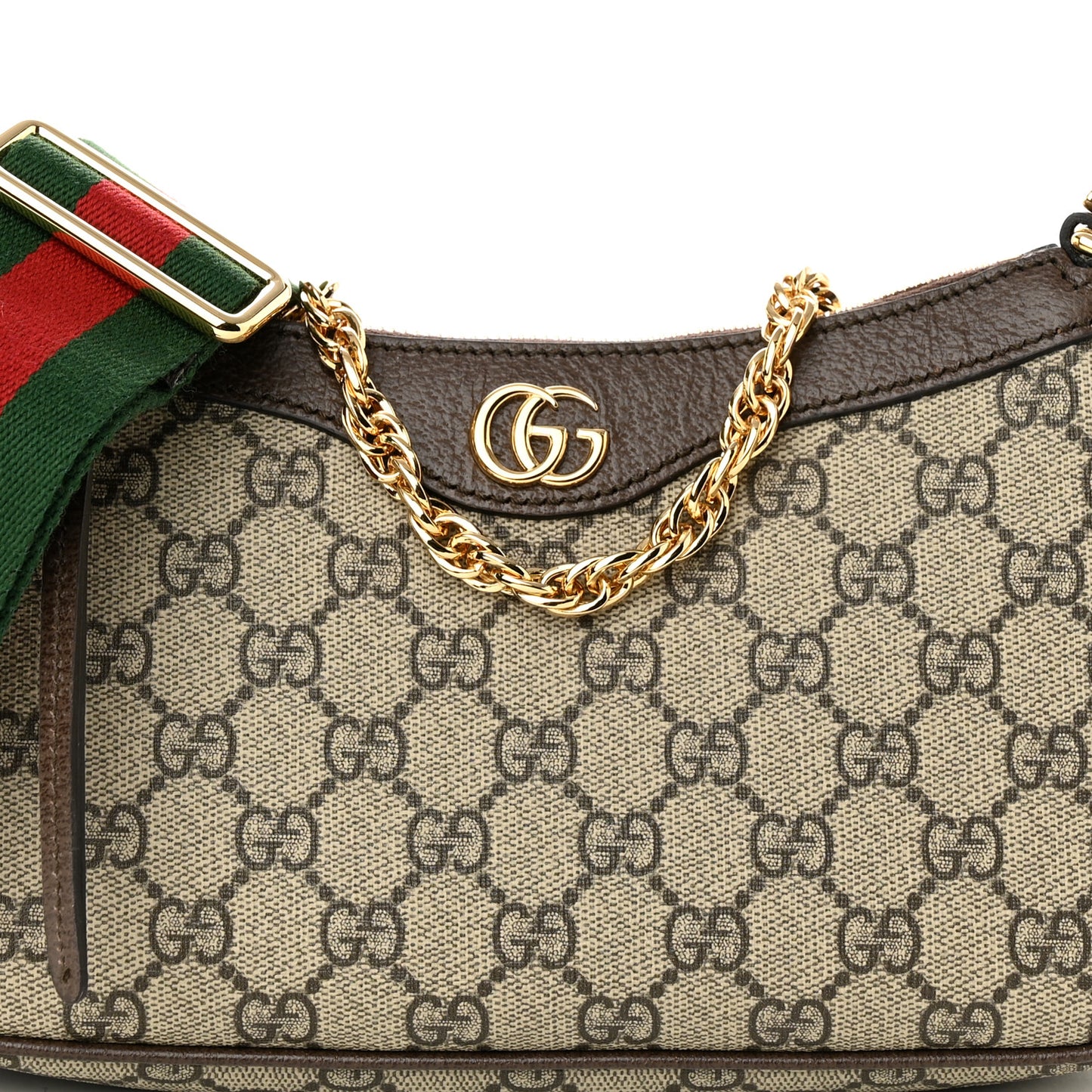 GG Supreme Monogram Textured Dollar Calfskin Web Small Ophidia GG Handbag Beige Ebony New Acero