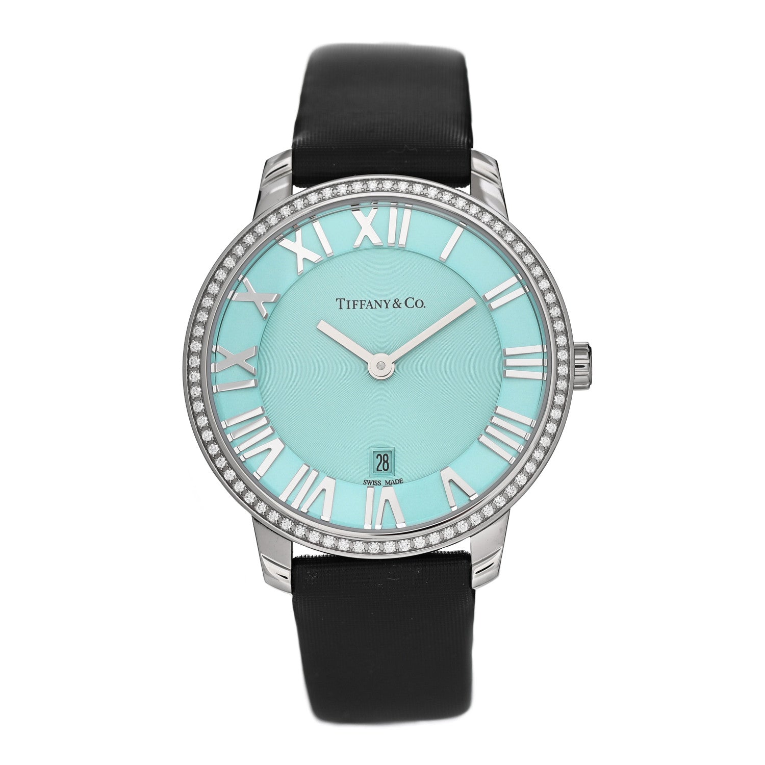 Tiffany Stainless Steel Satin Diamond Bezel 31mm Atlas 2-Hand Quartz Watch Tiffany Blue 1 of 5