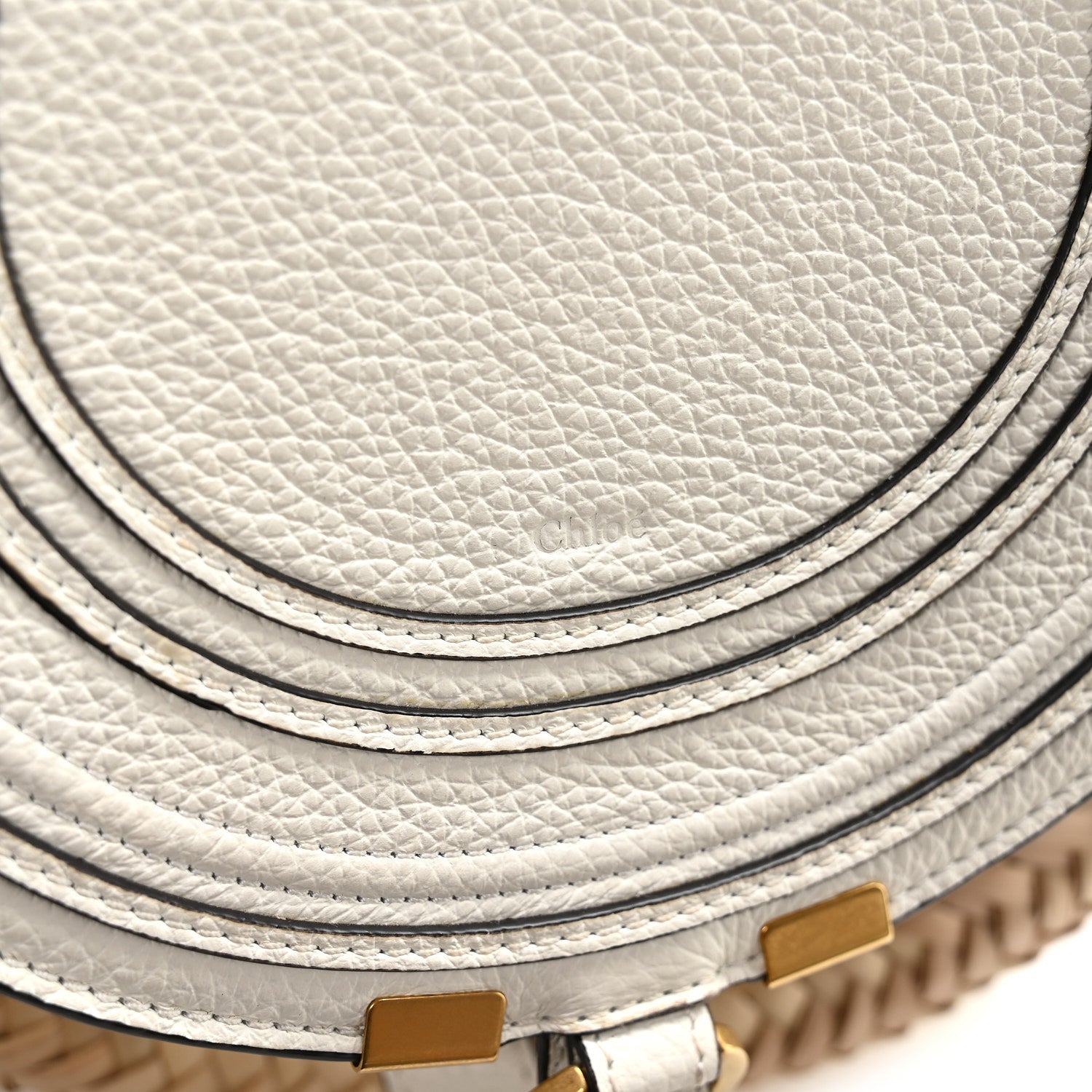 Chloe Raffia Small Grain Calfskin Small Marcie Basket Crossbody White 7 of 11