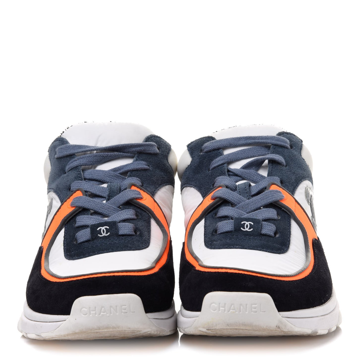 Nylon Calfskin Suede CC Womens Sneakers 36.5 Navy White Orange Black