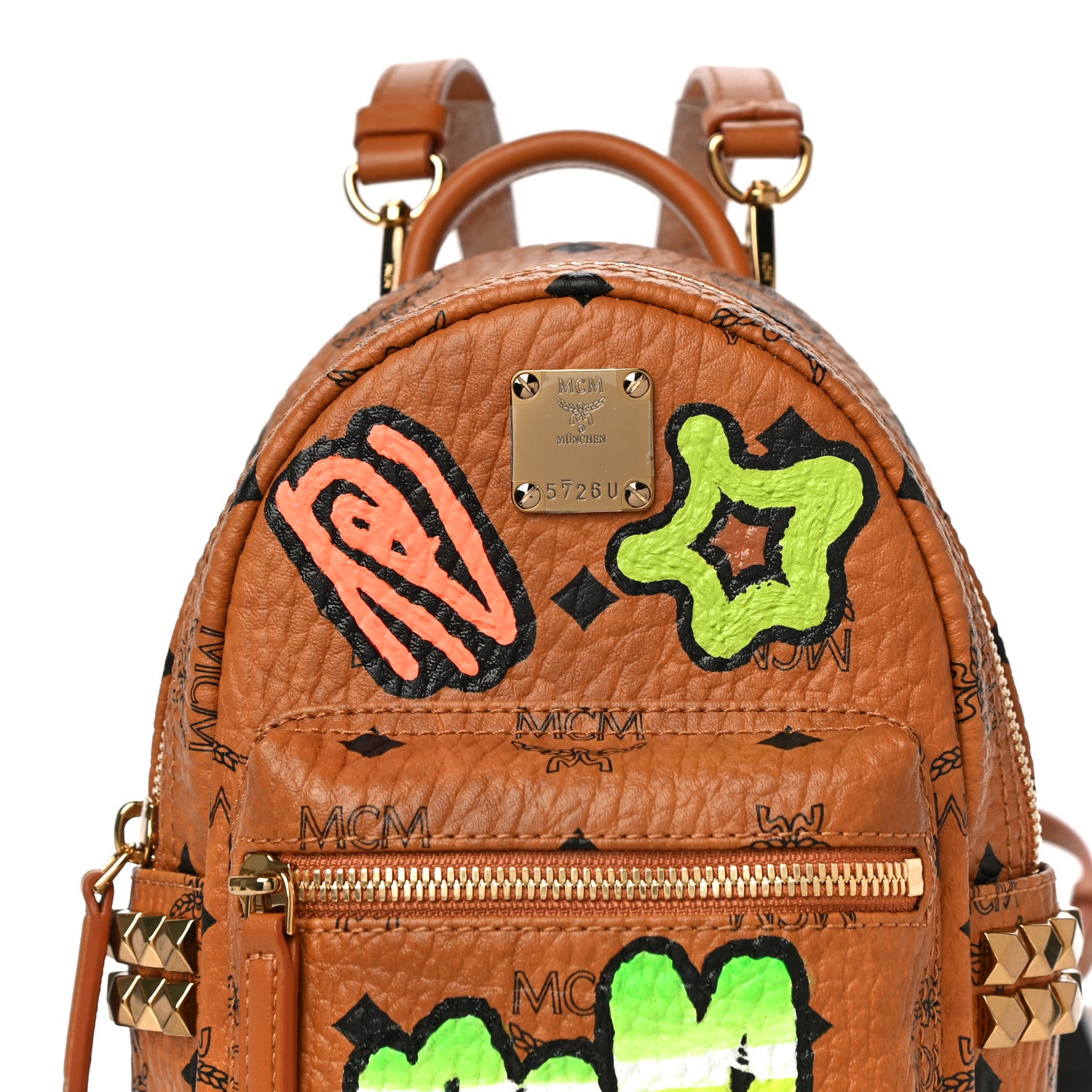 MCM Visetos Side Stud Graffiti X-Mini Stark Backpack Cognac 10 of 10