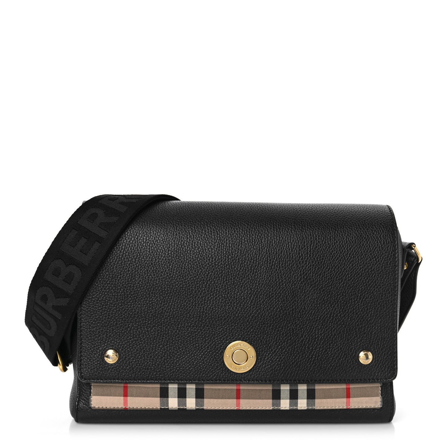 Grainy Calfskin Vintage Check Note Crossbody Bag Black