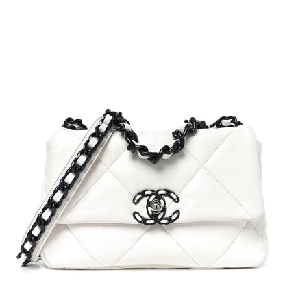 Chanel Glossy Calfskin Quilted Medium Chanel 19 Flap White Black 1 of 10
