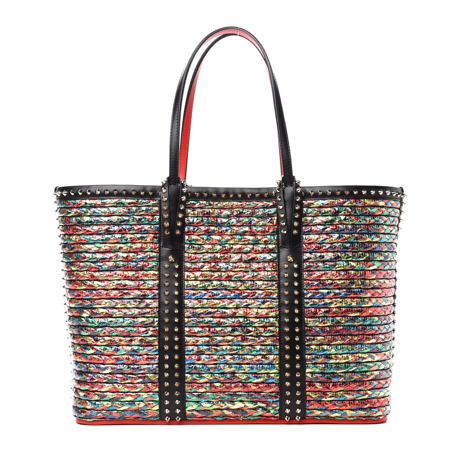 Calfskin Metallic Straw Spikes East West Cabata Tote Multicolor
