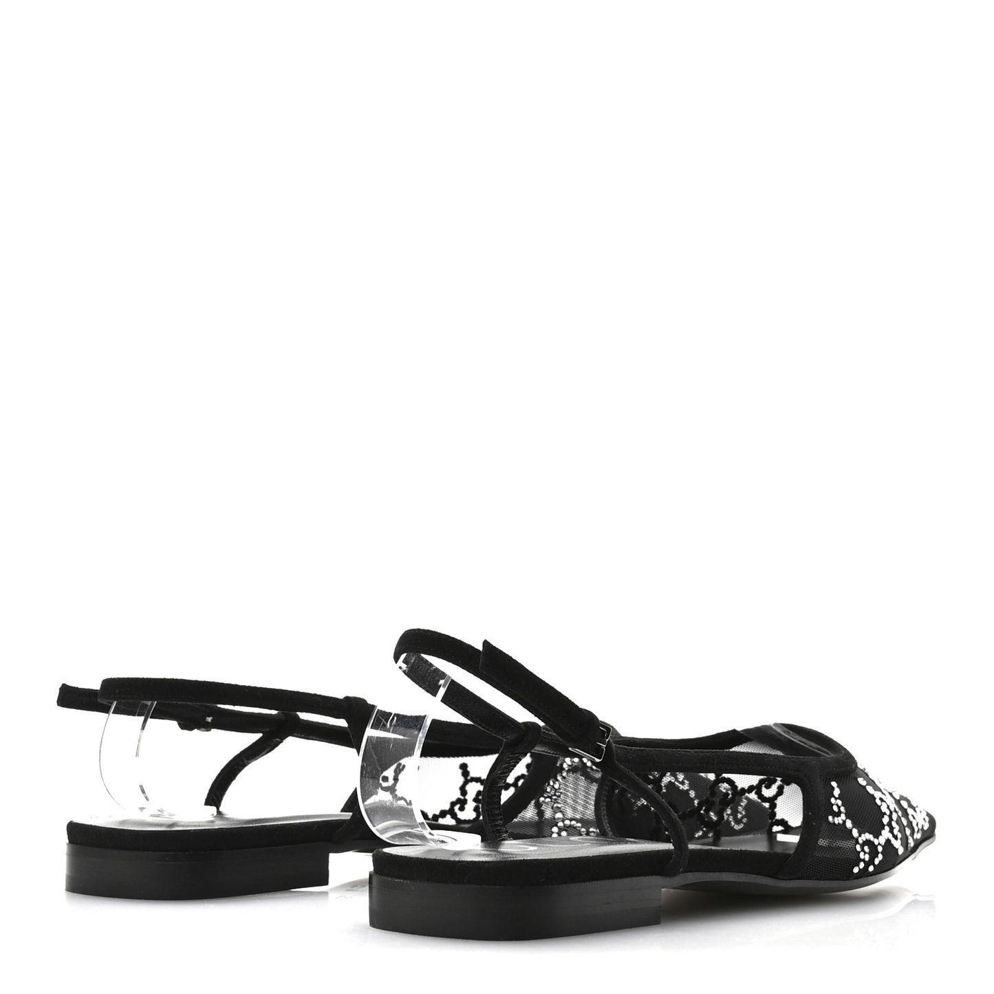 Tela Retino Kid Scamosciato Crystal GG Monogram Square Demi Ballet Flats 37 Black