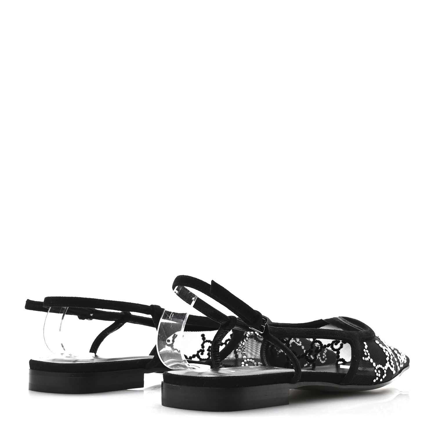 Gucci Tela Retino Kid Scamosciato Crystal GG Monogram Square Demi Ballet Flats 37 Black 5 of 11
