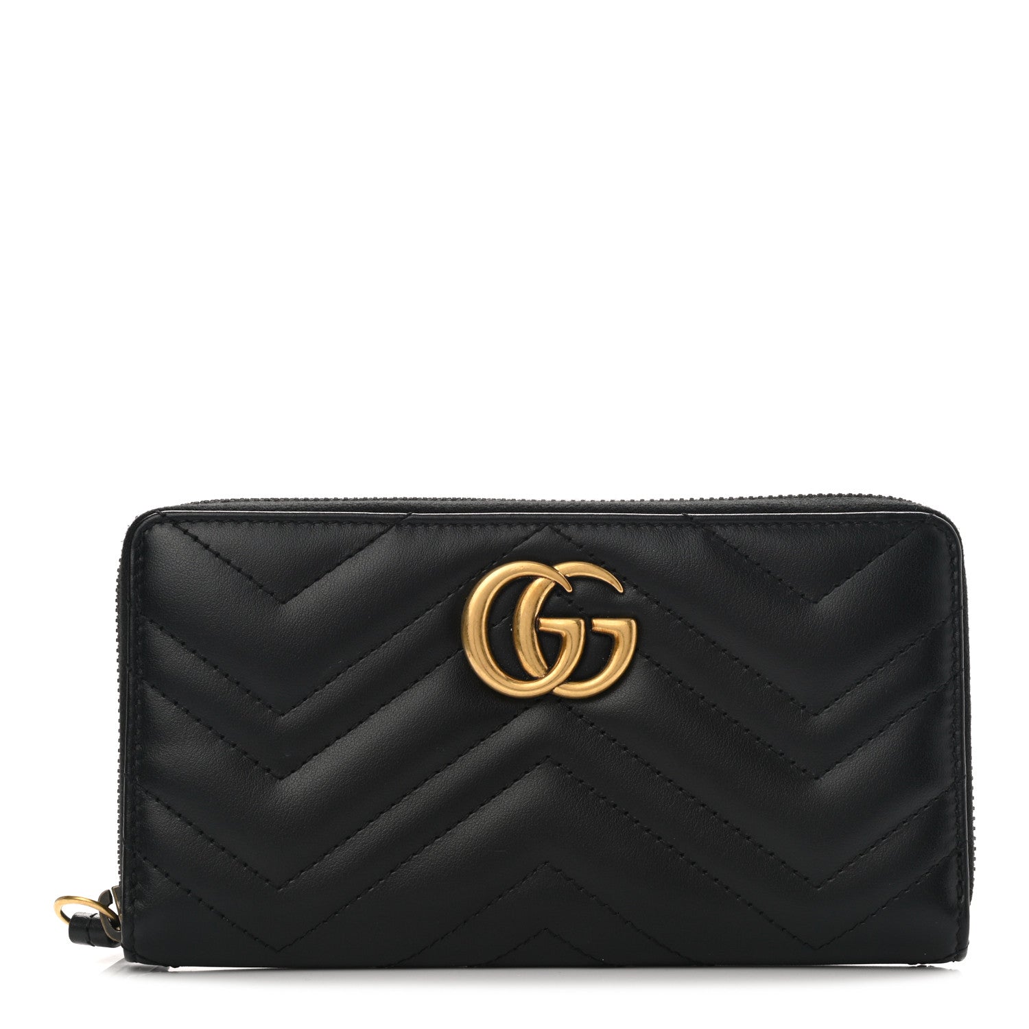 Gucci Calfskin Matelasse GG Marmont Zip Around Wallet Black 1 of 9