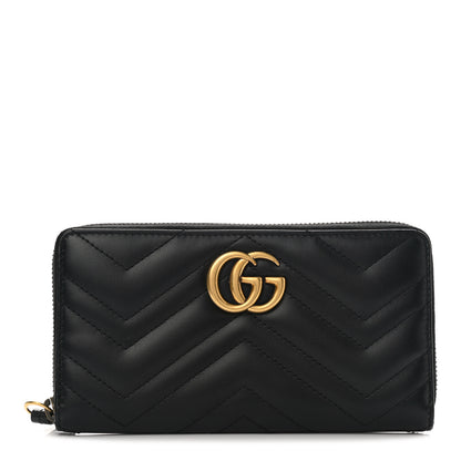 Gucci Calfskin Matelasse GG Marmont Zip Around Wallet Black 1 of 9