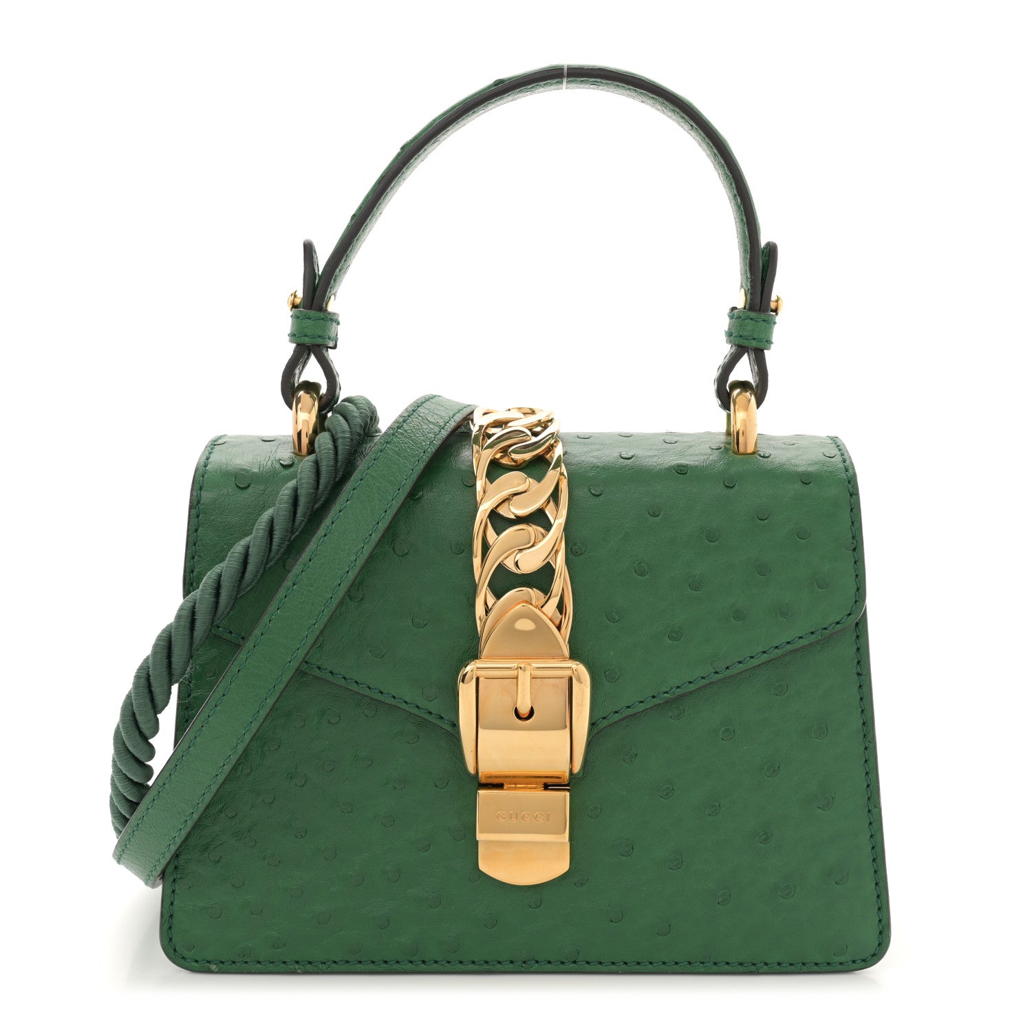 Gucci Ostrich Mini Sylvie Top Handle Bag Green 1 of 14