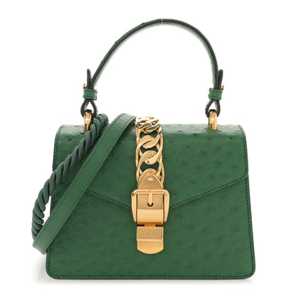 Gucci Ostrich Mini Sylvie Top Handle Bag Green 1 of 14