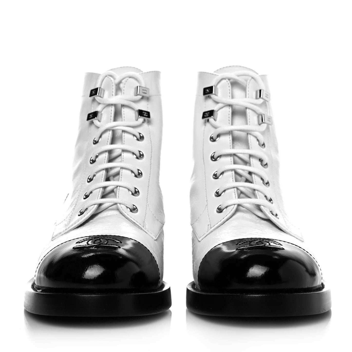 Distressed Patent Cap Toe Combat Boots 39.5 White Black